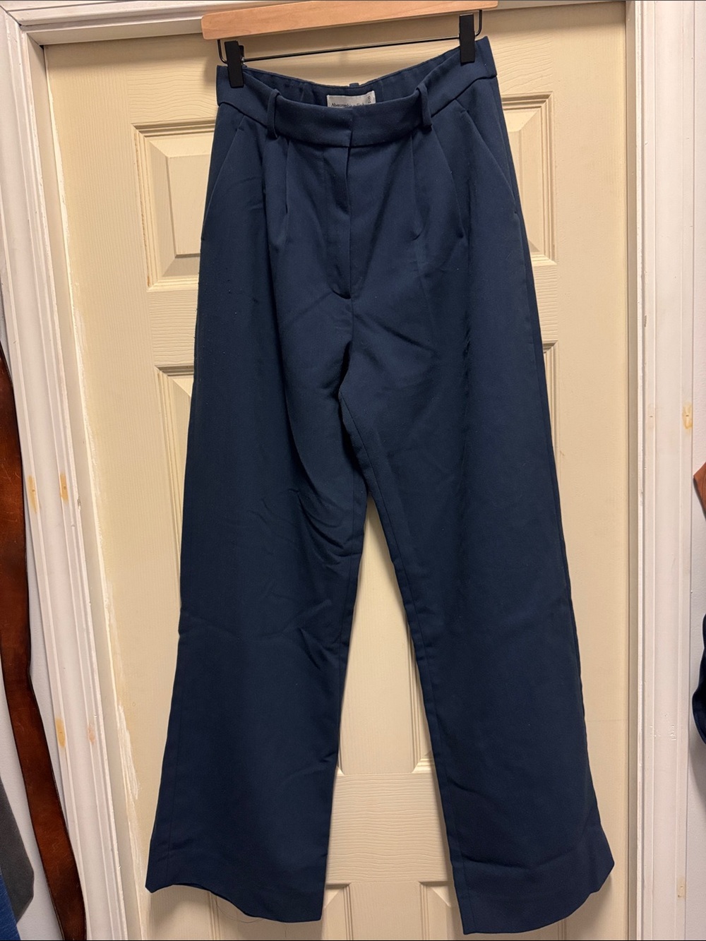 Abercrombie & Fitch Dark Navy Wide-Leg Pleated Trousers-30 Long